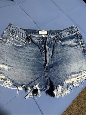 Agolde Distressed Mid-Blue Denim Cutoff Shorts